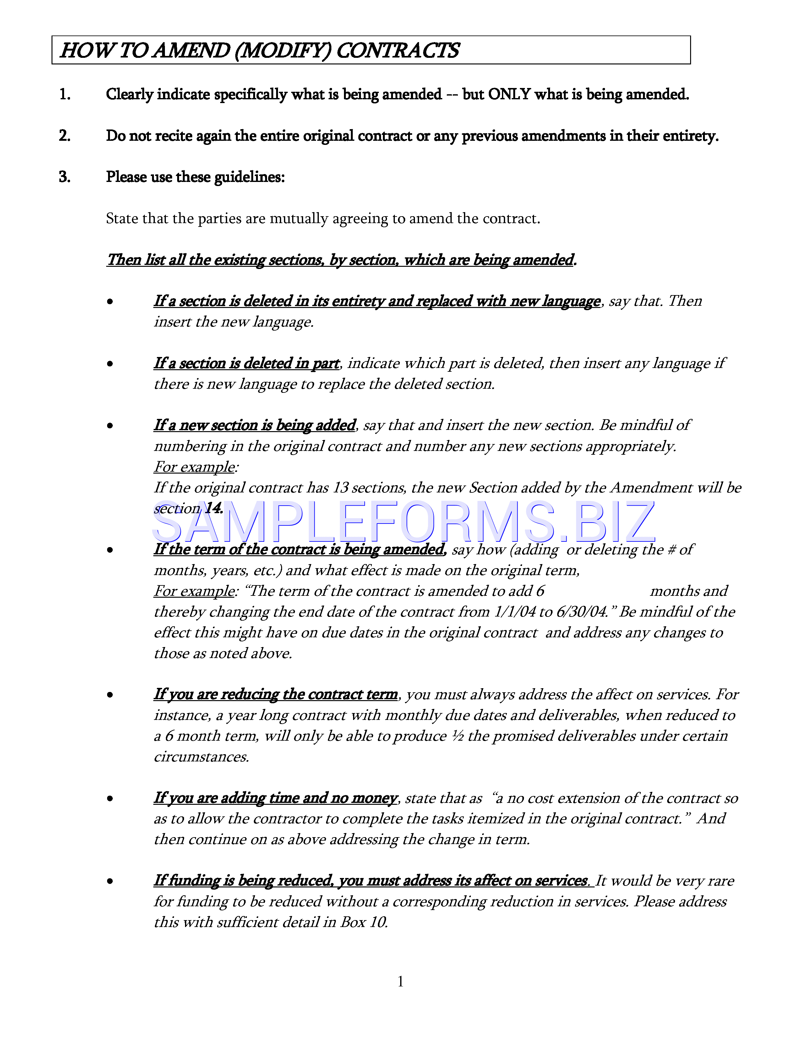 Preview free downloadable Contract Amendment in PDF (page 1)
